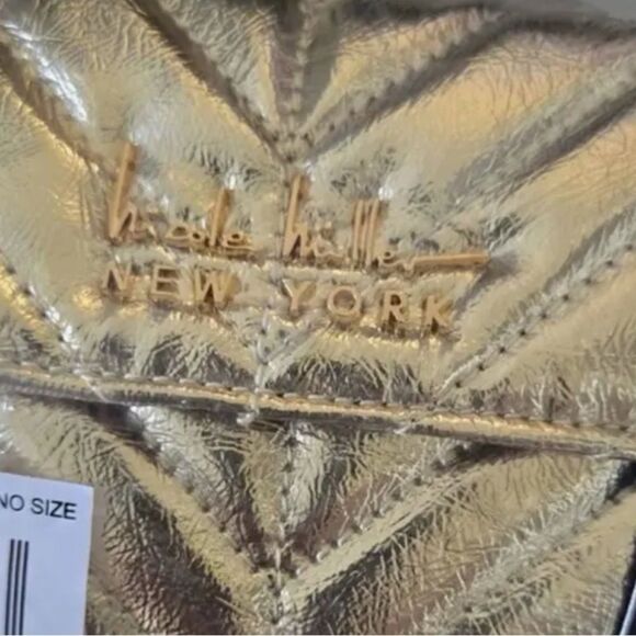 NWT Nicole Miller Gold Vegan Leather Quilted Small Handbag Crossbody Gold Chain - Picture 7 of 9